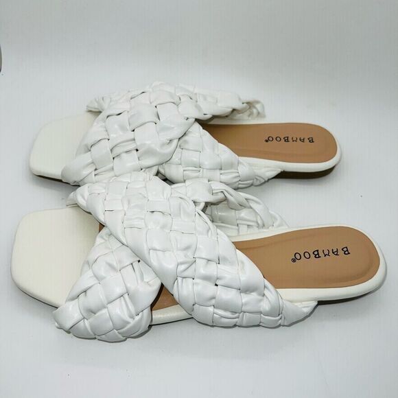 Bamboo Braided Crisscross Strap Kick 61 Sandal White Size 6 New - Picture 4 of 6